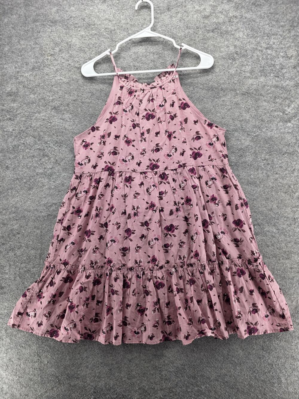 mi ami Dress Womens Large Pink Floral Halter Ruffle Hem Lined Cotton Summer
